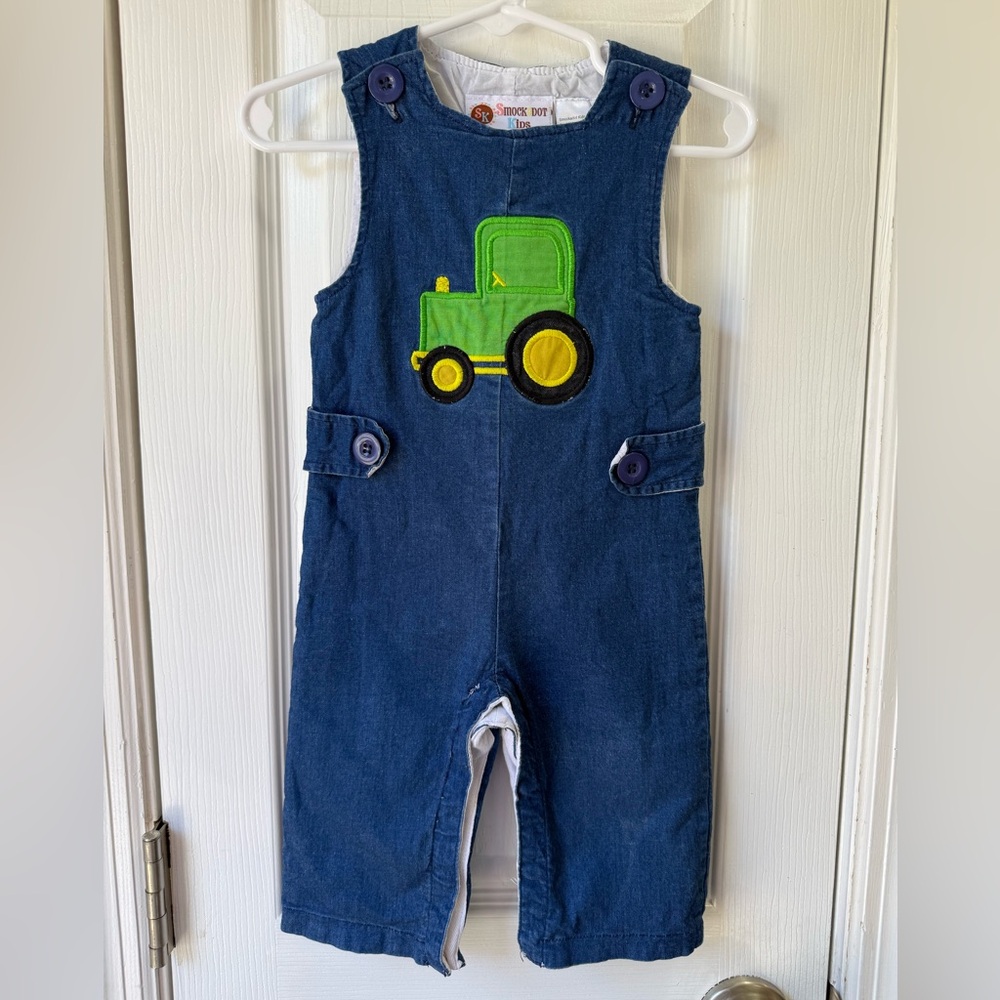 Smockadot Kids Denim Longall with Tractor  Appliqué